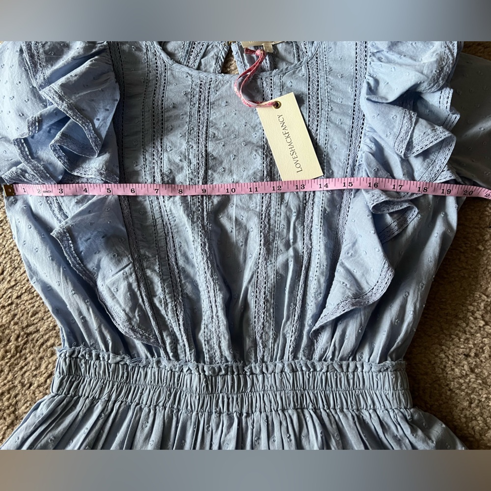Love Shack Fancy Natasha Dress in Heather Blue Sz M NWT Ruffle Tiered - Picture 12 of 14